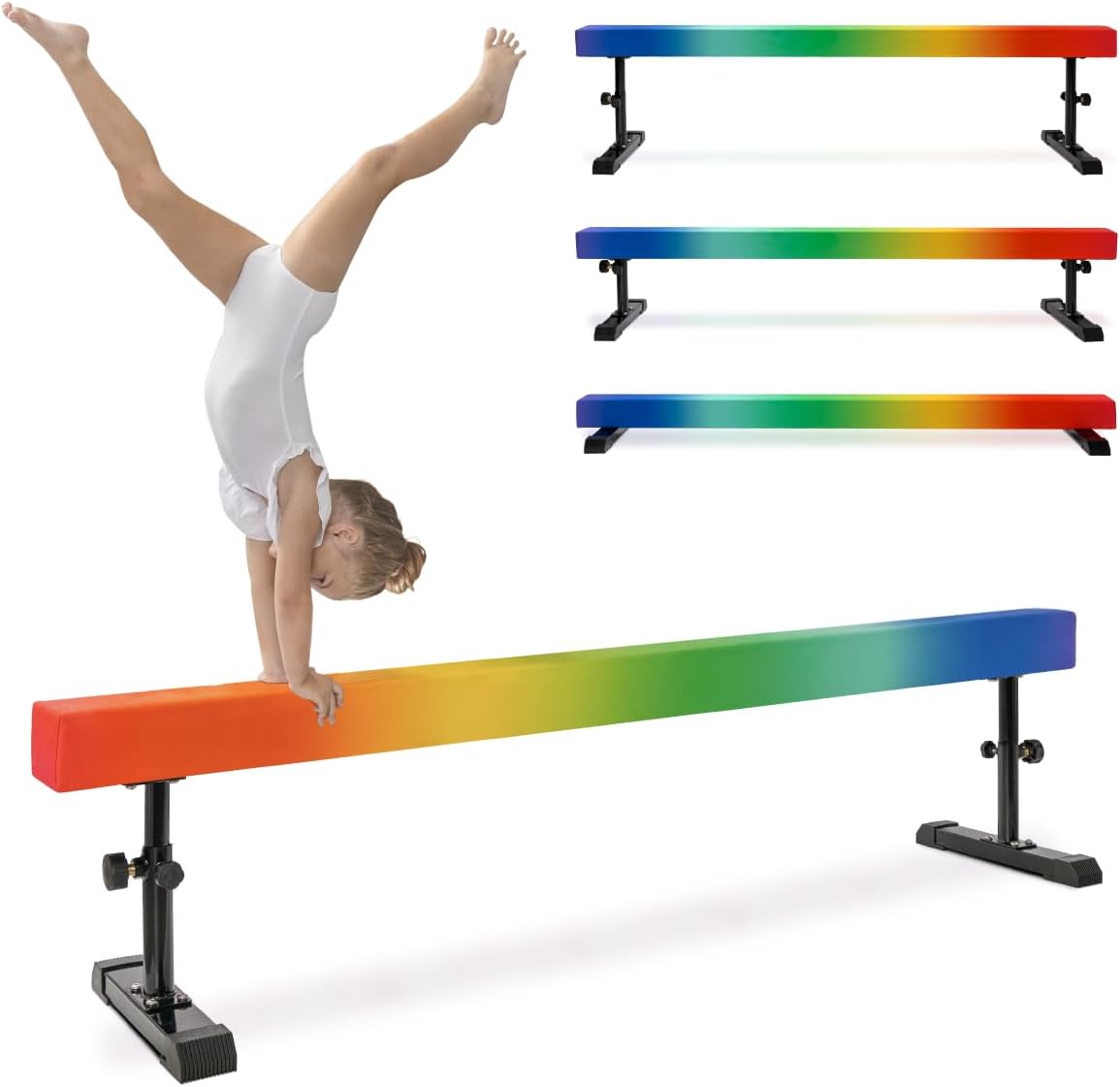 Milliard Patented Adjustable Balance Beam, High and Low (7'7") Floor Beam Suede Gymnastics Competition Style Training with Legs