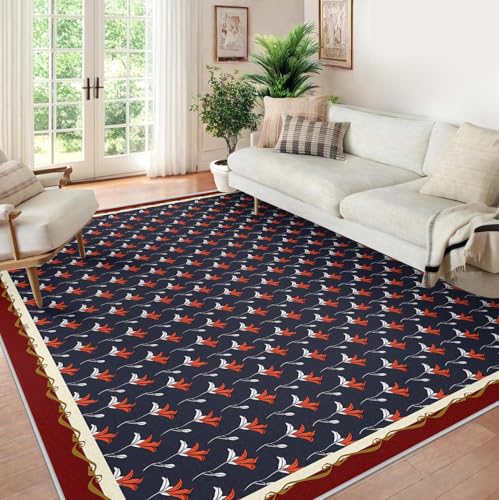 Carpette lavable 140x200cm à texture florale et finitions soignées