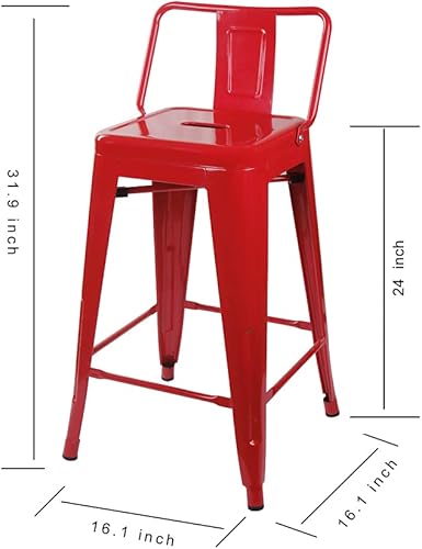 Vista 13 de GIA Taburete de metal con respaldo bajo de altura de mostrador de 24 pulgadas con asiento de cuero vegano, color plateado