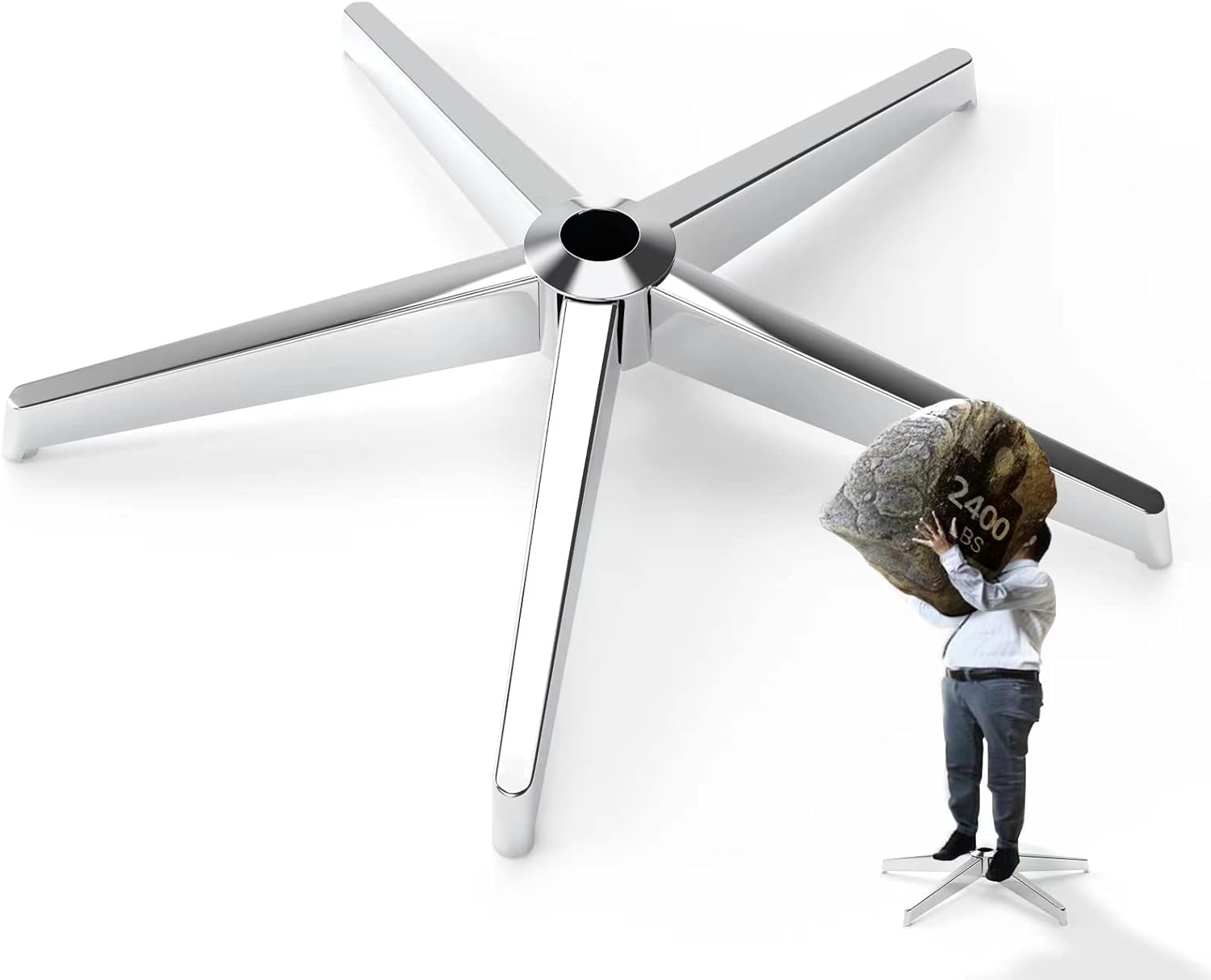 Sytopia 28'' Heavy Duty Office Chair Base Replacement with Cross Metal Legs (2400 lbs), Universal Gas Cylinder & Caster Sockets, Matte Black