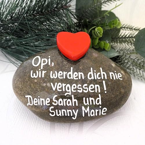 Andys Steinwelt® Grabstein mit Wunschtext Personalisierbar, Gedenkstein mit rotem Herz für Kinder- und Urnengrab – Grabschmuck, Erinnerung und liebevoller Trauerstein für Hund, Katze, Haustier