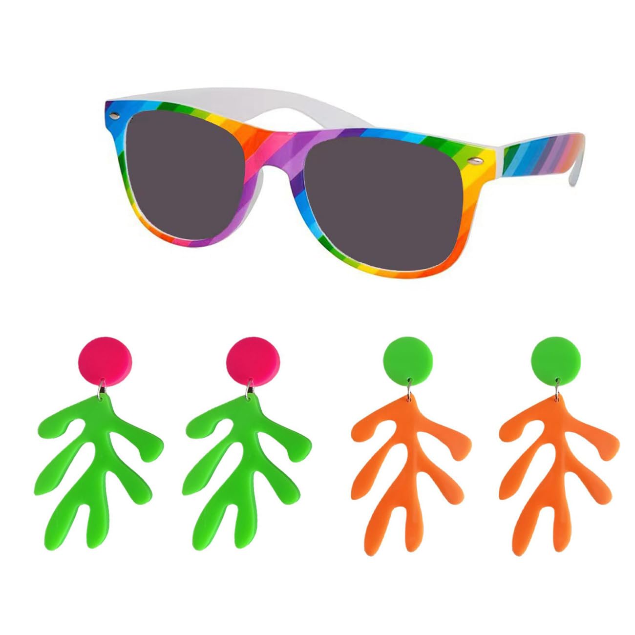 Gaodercha Rainbow Accessory Set Pride Rainbow Glasses 2 Pairs Vintage Coral Seaweed Acrylic Earrings Fashion Accessories for Women Party Daily Wear