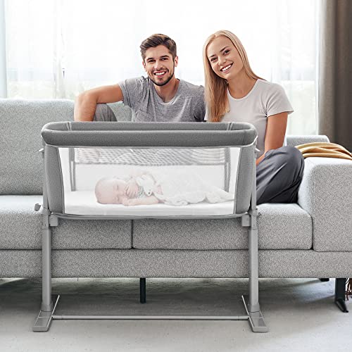 Alvod Bedside Sleeper For Baby, Baby Bassinet, Baby Crib Baby Nursery Bed For Infants, 9 Adjustable Height For Bed Sofa, Breathable Mesh, Easy Assemble (Light Grey) #TOP6