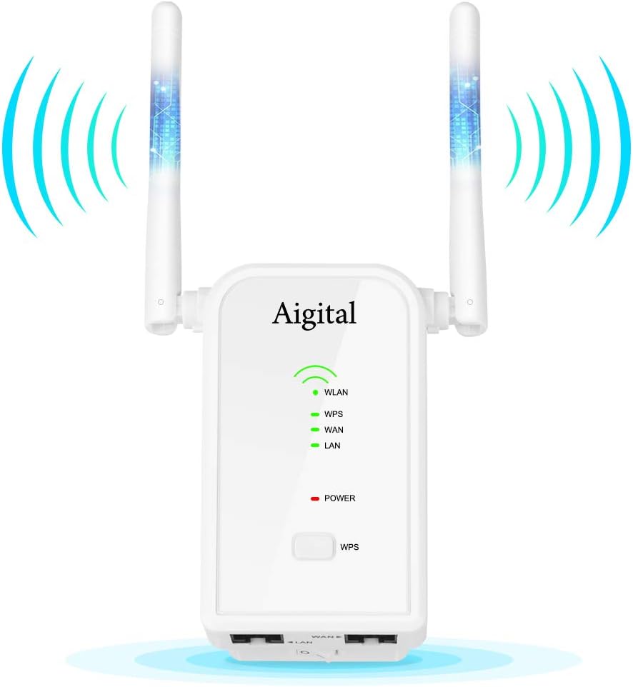 WiFi Extender 300Mbps Wireless Repeater Long Range Signal Booster Access Point/Repeater/Router Mode (2 Antennas, 2 Ethernet Port, One-Button Setup) Extend WiFi to Smart Home&Alexa Devices -2.4GHz