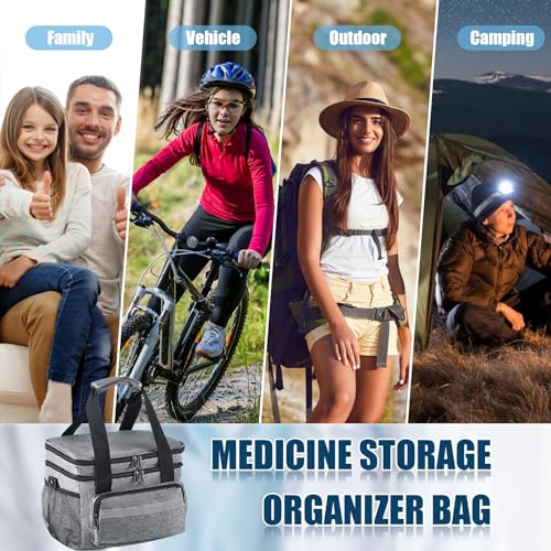 Image of Timgle 1 Pack Double Layers Medicine Storage Bag Pill Bottle Organizer 11.4 x 7.9 x 9.5 in Empty First Aid Kits Bag with Shoulder Strap for Home Emergency Medication Fish Oil Vitamins