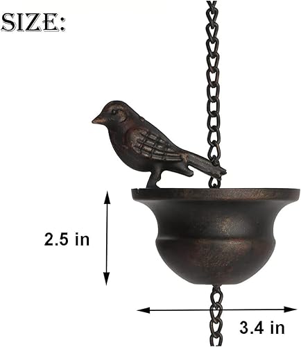 Miniatura 3 de kekafu Cadenas de lluvia para canalones, cadenas de lluvia, campanillas de lluvia, canalón, bajante, pájaros en tazas, campanillas de lluvia