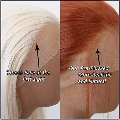 Towarm Ginger Brown Wig Long Straight Burnt Synthetic Lace Front Wigs Pre Plucked Natural Hairline with Baby Hair for Black Women Copper Red Brown Heat Resistant Fiber Cosplay Daily Wear Wig (Ginger) - Image 4