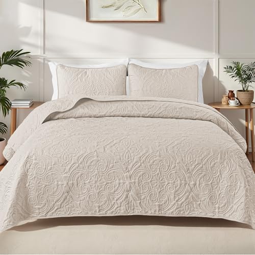 Exclusivo Mezcla Quilt Set Twin Size, Lightweight Vintage Quilts with 1 Pillow Sham, Soft Twin Bedspreads Coverlets Bedding Set for All Seasons, (68"x88", Brich Beige)