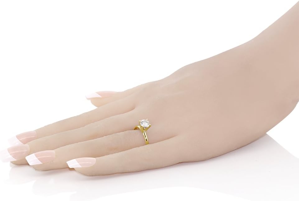 Gem Stone King 14K Yellow Gold Forever One Moissanite from Charles & Colvard Solitaire Engagement Ring For Women (1.00 Cttw, Round 6.5MM, Size 6.5)