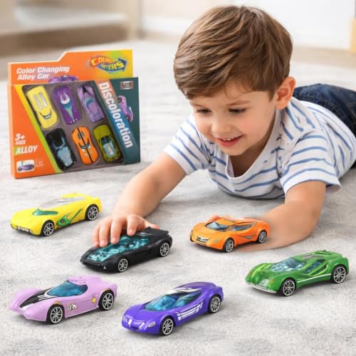 Image of Sky Tech Colour Changing Die Cast Mini Metal Car Set of 6 PCS Alloy Racing Sports Cars, Hot Water Color Change Toy Vehicles, Mini Metal Push & Go Cars for Kids Boys Girls Age 3+, Birthday Gift