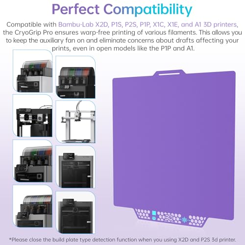 Image of BIQU CryoGrip Pro Glacier Build Plate for Bambu-Lab 3D Printers | X2D P2S P1S P1P X1C X1E A1, Double-Sided Fine Textured Spring Steel Sheet, Firm Adhesion, 257x257mm, Purple