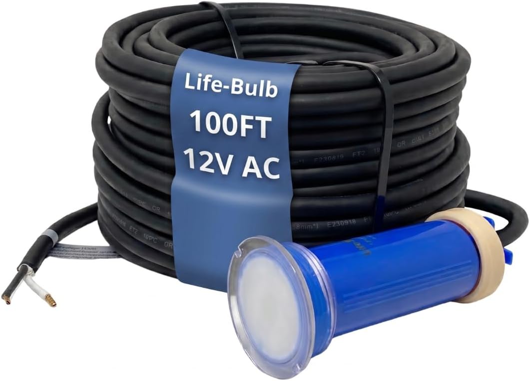 Life-Bulb - 1.5 Inch Pool Light for Inground Pool with 100 Foot Cord - Swimming Pool Light Fixture, Replacement Pool LED Lights - Direct Replacement for Pentair GloBrite - Lifetime Replacement Program