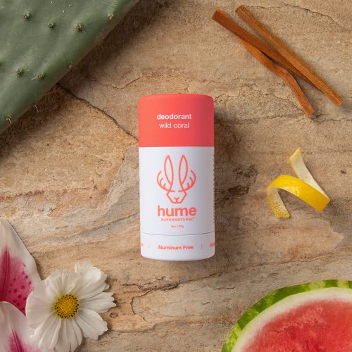 Hume Supernatural Natural Deodorant Aluminum Free For Women & Men, Natural Ingredients, Probiotic, Plant Based, Baking Soda Free, Aloe, & Cactus Flower, Anti Sweat, Stain & Odor – Wild Coral, 3 Pack #TOP4