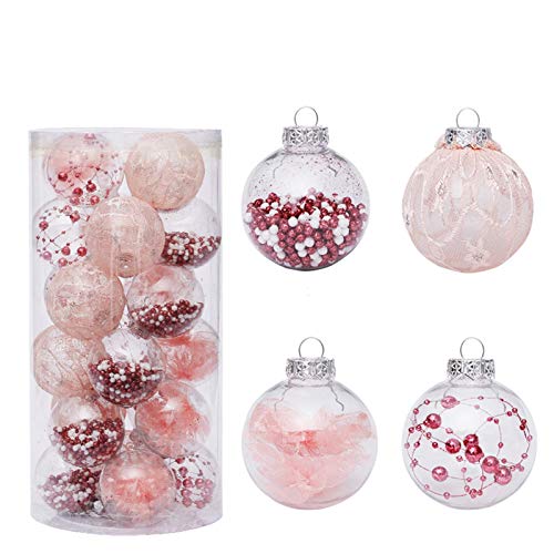 Tiowo 24Pcs 6cm/2.36" Bolas de Navidad árboles de Navidad Plástico inastillable Decoraciones para árboles Adornos Colgantes Decoración para Festivales (Rosado) Cover