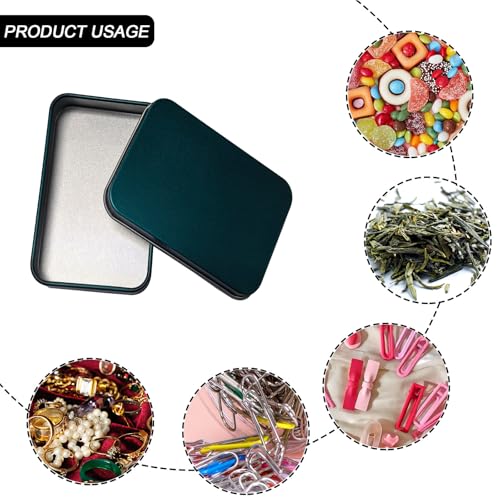 Image of Portable Universal Metal Storage Box, Mini Rectangular Empty Metal Tin with Lid for Storing Candy Jewelry Crafts (Greener)