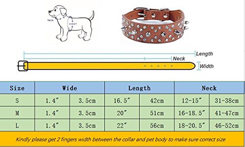 Dogs Kingdom 16.5"-20.5" Length Cool Spiked And Rhinestone Studded Leather Dog Collars For Small Medium Dogs Pitbull Terrier Pink M #TOP3
