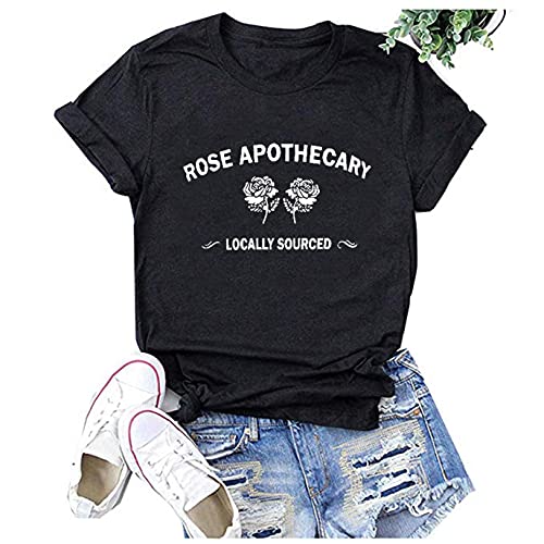 OutTop Graphic Tees for Women Funny Quotes Print Casual Crewneck Short Sleeve T Shirts Solid Loose Tunic Tops Blouse (Black, XL)