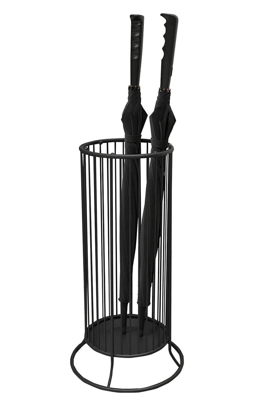 Cnfhfry Black Umbrella Stand， Metal Holder Rack For 8-10 Long & Short Umbrellas, Stylish Umbrella Bucket With Hooks(Black)