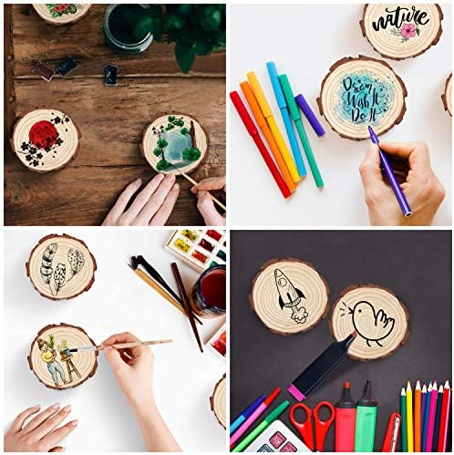 Kurtzy Unfinished Natural Wood Slices (20 Pack) - 10-11cm Diameter & 10mm Thick - Rustic Wooden Log Discs with Bark & Smooth Finish - For Arts & Crafts, DIY, Coasters, Decorations, Christmas Ornaments