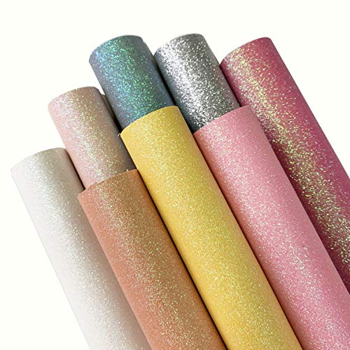 ZAIONE Glitter Pastel Fine Faux Leather Sheets 8 pcs/Set 8" x 12" A4 Colorful Sparkle Leather Sheets Material Crafts Bow Decor for Shoes Bag Sewing Patchwork DIY Craft Applique (Fine Glitter-Pastel)