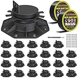 Deckit 24-Pack Adjustable Deck Support Pedestals, 1.18'–2.36' (30–60 mm), for 2×4 & 2×6 Joist Framing, Ground Support & Leveling for Patio, Shed Base & Floating Deck, Includes Joist Tape