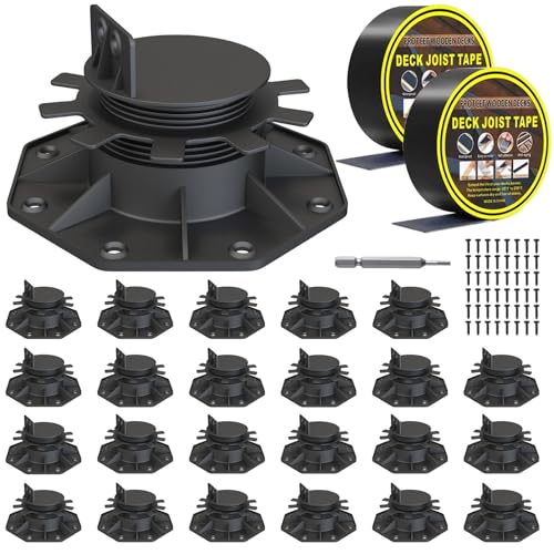 Deckit 24-Pack Adjustable Deck Support Pedestals 1.182.36 (3060 mm) for 24 & 26 Joist Framing Ground Support & Leveling for Patio Shed Base & Floating Deck Includes Joist Tape