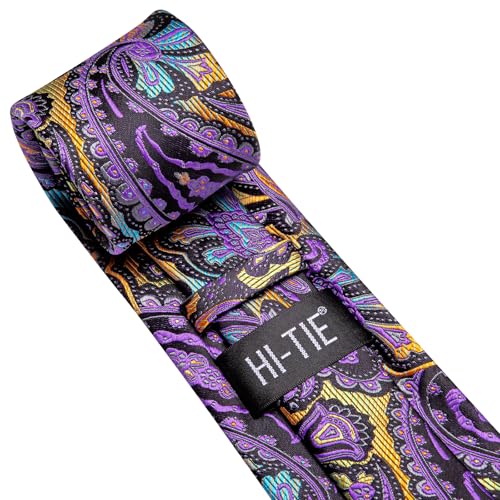 Image of Hi-Tie Men Ties Sets Silk Stripe Paisley Necktie Pocket Square Cufflinks for Business Wedding