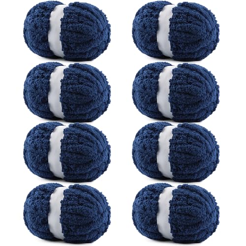 Image of 8 Pack Chunky Yarn for Hand Knitting - #10 Super Bulky Chenille Yarn, Fluffy Jumbo for Thick Hand-Knit Blankets, Scarves 25 Yds 7.94 Oz Each Skein (8, Tibetan Blue)