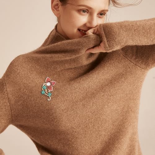 Image of Rhinestone Flower Brooch 18K Gold Plated Flower Floral Brooch Elegant Pearl Lapel Pin Costume Jewelry Thanksgiving Day Birthday Wedding Gifts for Mom Wife