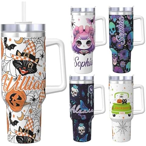 Personalized Halloween Tumbler with Handle 40oz Spooky Pumpkin Tumbler Cup with Lid and Straw Personalized Halloween Gifts for Women Men Adults Her Cover