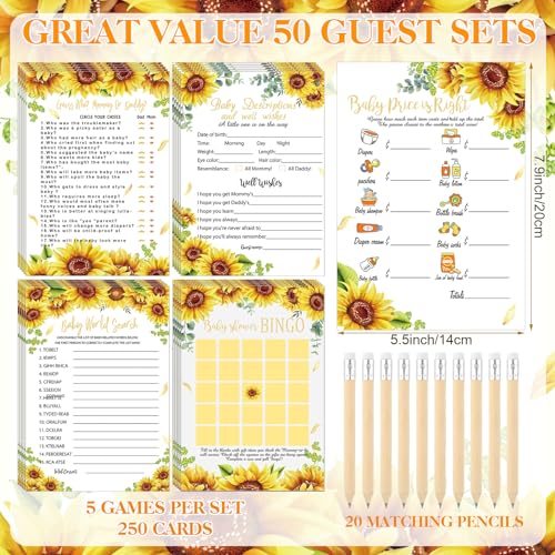 Image of Patelai 321 Pcs Sunflower Baby Shower Decorations A Little Sunflower Is on The Way Baby Shower Games 5 Set Don't Say Serve 50 Guest for Yellow Flower Gender Reveal Birthday Party Decorations Supplies
