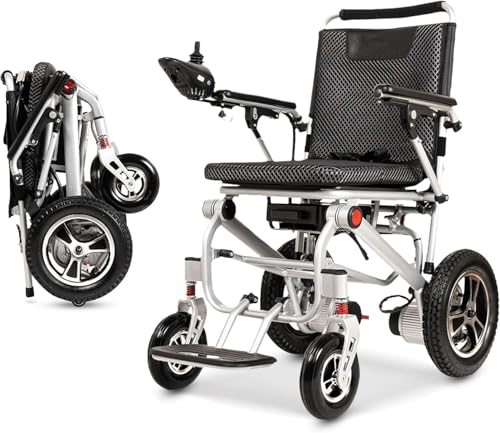 Silla de ruedas eléctrica, alcance de 30 km, silla de ruedas eléctrica plegable para adultos y personas mayores, motores duales de 500 W, diseño motorizado compacto todo terreno, plegable inteligente