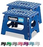 Handy Laundry Folding Lightweight Step Stool - Sturdy Enough to Support Adults and Safe Enough for Kids - Opens Easy with One Flip - Great for Kitchen, Bathroom or Bedroom (Blue | 2-Pack)