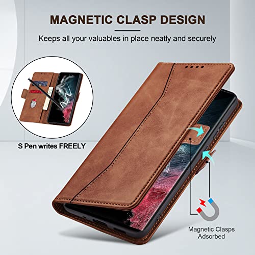 Image of Jasonyu Flip Wallet Case for Samsung Galaxy S22 Ultra 5G,Brown