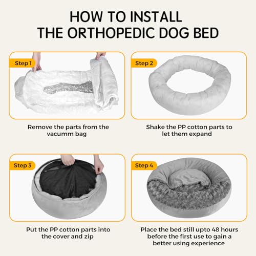 Small Dog Bed with Blanket Removable Cover Cave Washable Cat Pet Bed for Crate Toy Puppy Donut Round Plush Cozy Anti-Slip Bottom Gray 23X23X7 inch - Image 3