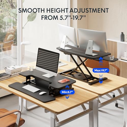 Image of FLEXISPOT 35 inch Electric Standing Desk Converter, Motorized Stand up Desk Riser, Monitor and Laptop Workstation with Wide Keyboard Tray, Black