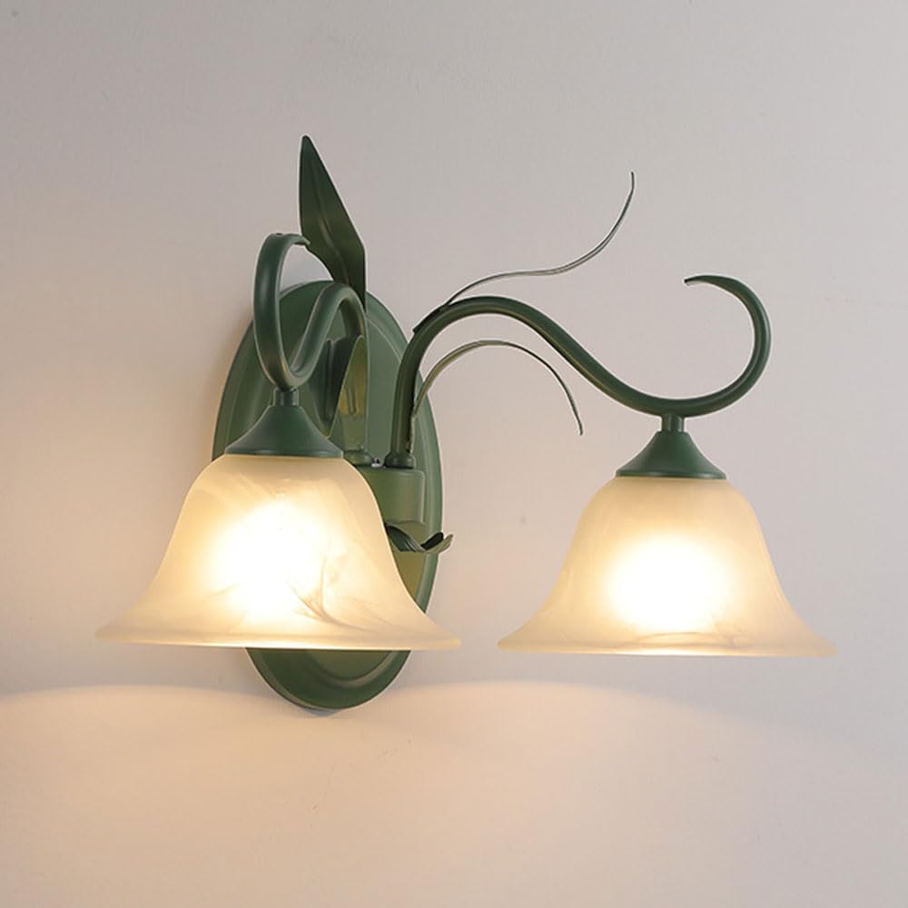 MESOVFCA Nordic Style Green Iron Wall Lamp Transparent Glass Shade - Elegant Indoor Sconce for Living Room, Bedroom, and More(B)