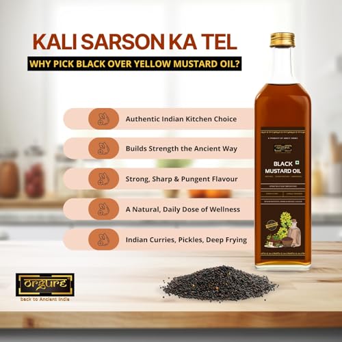 Image of Orgure Wood Pressed Black Mustard Oil - Single Origin | Rich Aroma & Bold Flavour | Natural & Cold Extracted | MSME Award Winner | Ideal for Cooking, Pickling & Ayurvedic Use | 1L