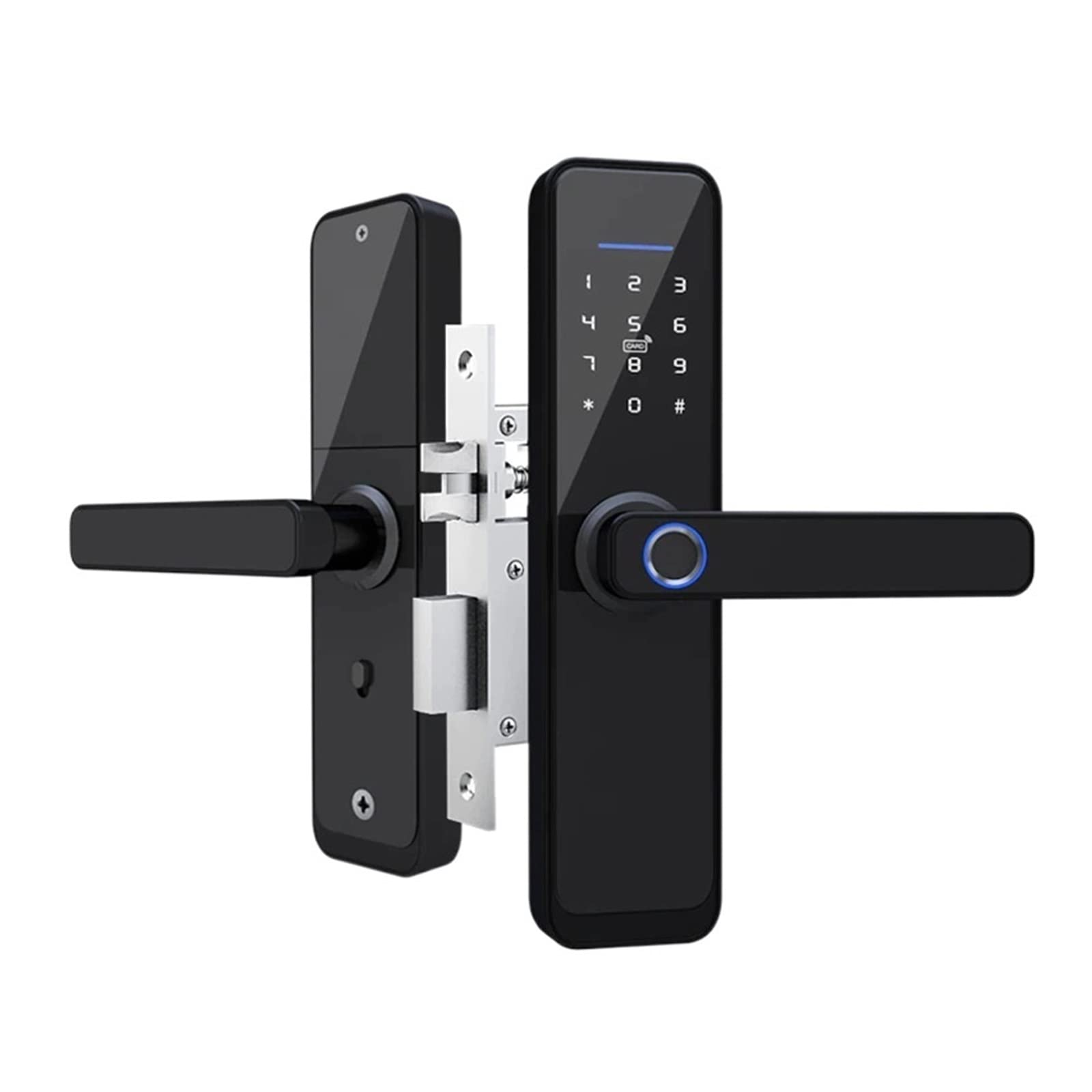 CVFRDD Smart Door Knob, Fingerprint Door Lock TT APP Electronic Digital 13.56mhz Card Tags Hotel Dual Latch Keyless Entry Door Handle(Without Mortise Lock)