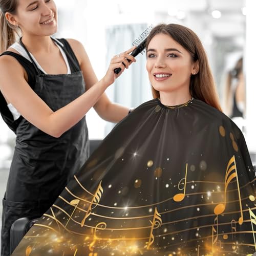 Capa de Corte de Pelo Profesional Impermeable Negra con Nota Musical Dorada y Cierre Ajustable de Broche para Estilismo y Peluquería miniatura 7