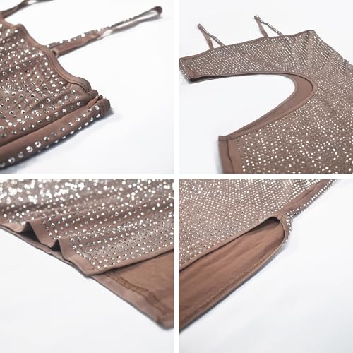 Image of PORRCEY Women's Sexy Rhinestone Mesh See Through Party Night Prom Dress