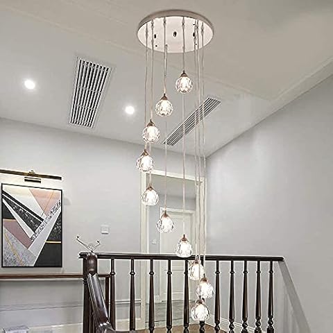 bi de sen Stair Raindrop Crystal Chandeliers,Spiral Globe Glass Pendant Light, Modern Staircase Long Ceiling Lighting, For Dining Room, Living Room, Bedroom-10 Lights Cover