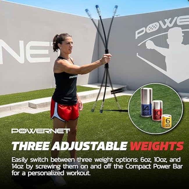 PowerNet Compact Power Bar, Weighted Tube with Interchangeable Weights, Strength Training Shoulder Rehabilitation Aid, Baseball Training Warm Up Cool Down, Increase Strength, Mobility & Flexibility