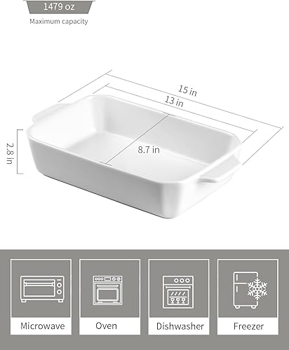 Miniatura 2 de Onniyor Plato de cerámica para hornear, bandeja para hornear con asas, cacerola para horno, plato grande para hornear, moldes para lasaña profundos,