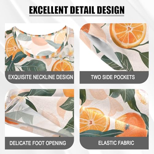 ALAZA Orange White Flower Lemon Watercolor Pajamas Set Short Sleeve Cotton Sleepwear Summer Pjs 2 Piece 5-14Y4