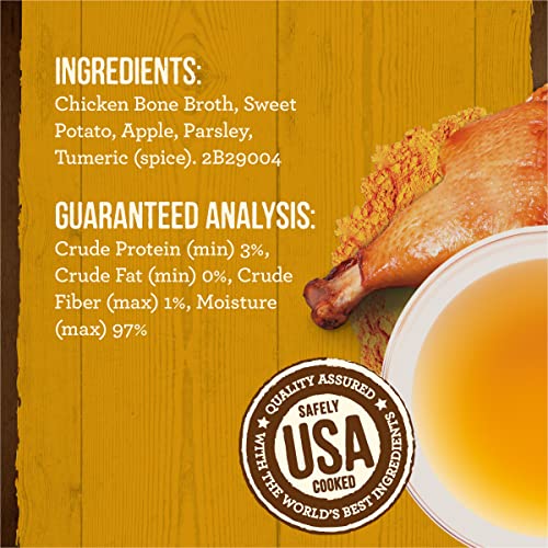 Image of Merrick Grain Free Bone Broth, Premium Human Grade and Gluten Free Dog and Cat Food Topper Pouches, Chicken - 7 oz. Pouch (Pack of 4)