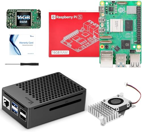 Vemico Raspberry Pi 5 16GB Kit with Pi 5 16GB Board Active Cooler Protective Case for Pi 5 Board Warranty Card and Screwdriver (16GB RAM)