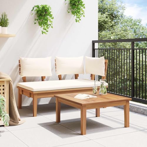 Salon pour terrasse en teck crème et marron résistant aux intempéries