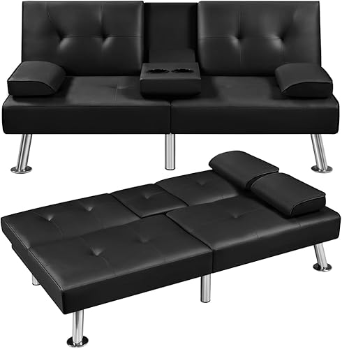 Yaheetech Sofá cama convertible ajustable moderno de piel sintética para el hogar sillón reclinable reversible cama de invitados plegable Negro, Yaheetech Sofá cama convertible ajustable moderno de piel sintética para el hogar sillón reclinable reversible cama de invitados plegable Negro,