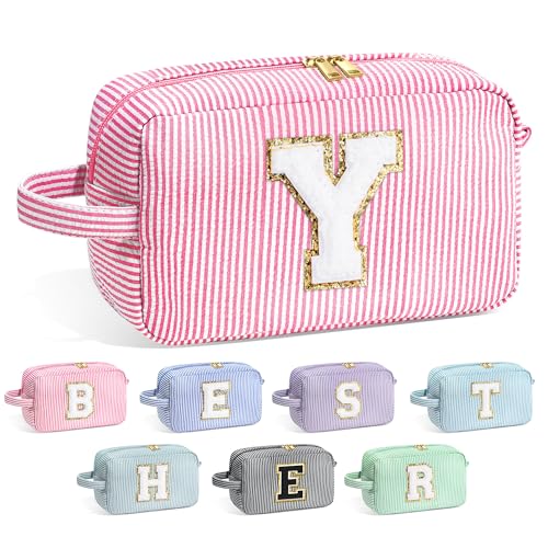 Image of YOOLIFE Initial Makeup Bag for Women - Monogram Cute Makeup Bags Cosmetic Case Toiletry Pouch for Women Her Best Friend Sister Teacher, Personalized Birthday Gifts for Women, Pink Y